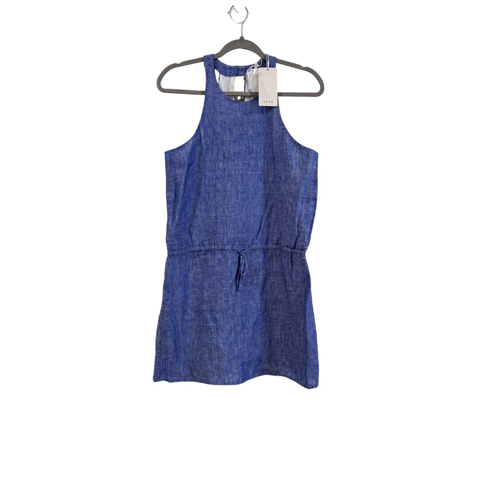 Joie Diega B Dress Blue New With Tags Linen Halter Neck Drawstring Mini S - Picture 1 of 6